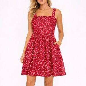 HUHOT Red Floral Fit-and-Flare Dress